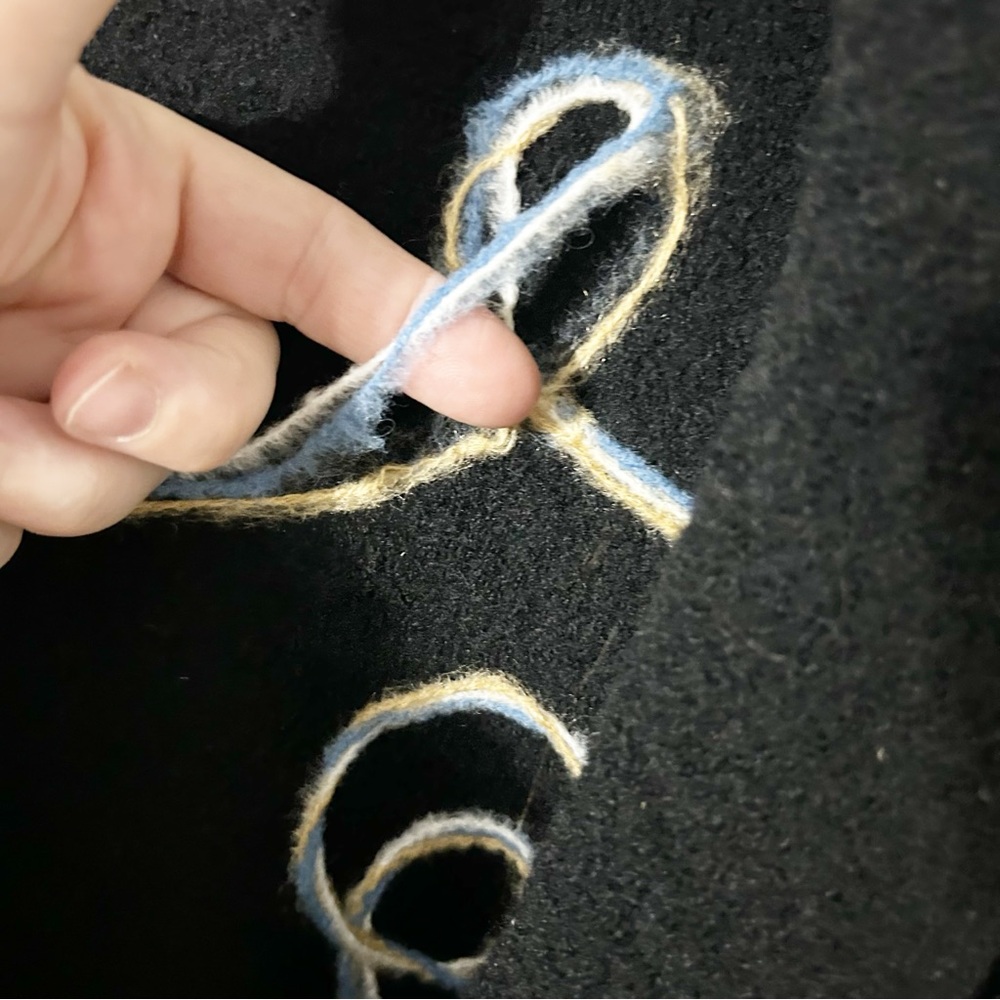 Vintage Carole Little Boiled Wool Cardigan Jacket Black- Yellow Blue White Swirl - Picture 13 of 16